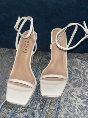 Journee Collection White Square-Toe Ankle-Strap Heels